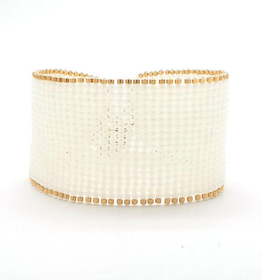Brazalete Telar Dorado Grueso Liso Perla